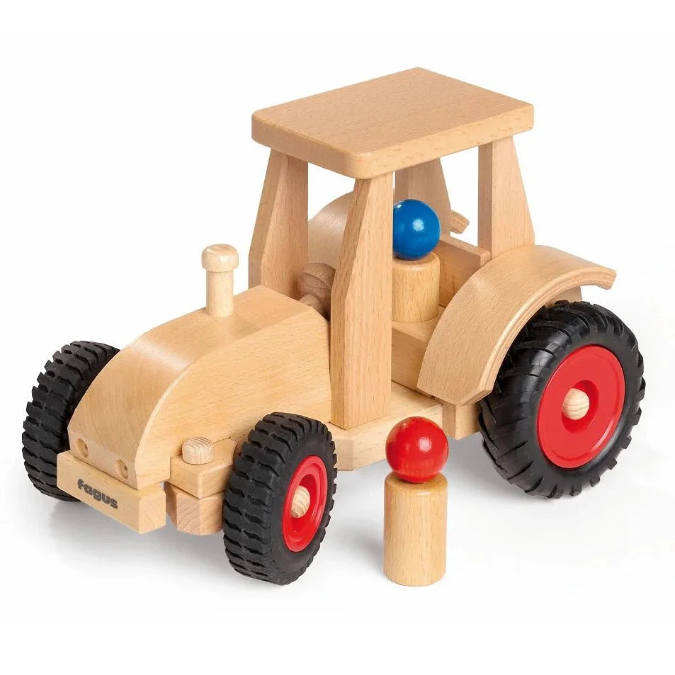 Houten Tractor Modern met 2 popjes